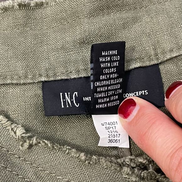 International Concepts INC Military Style Jacket 100% Linen Button Up Green Sz L - Picture 15 of 15